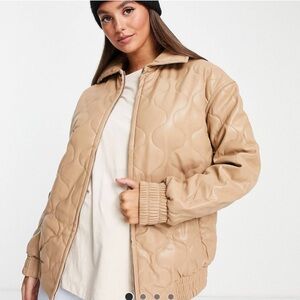 ASOS Faux Leather Quilted Bomber Jacket